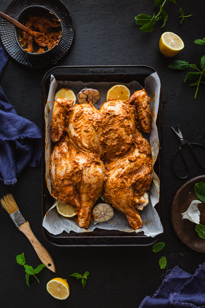 Butterflied Indian Spiced Inglewood Chicken with Garam Masala Potatoes & Minted Curry Peas | The Whimsical Wife