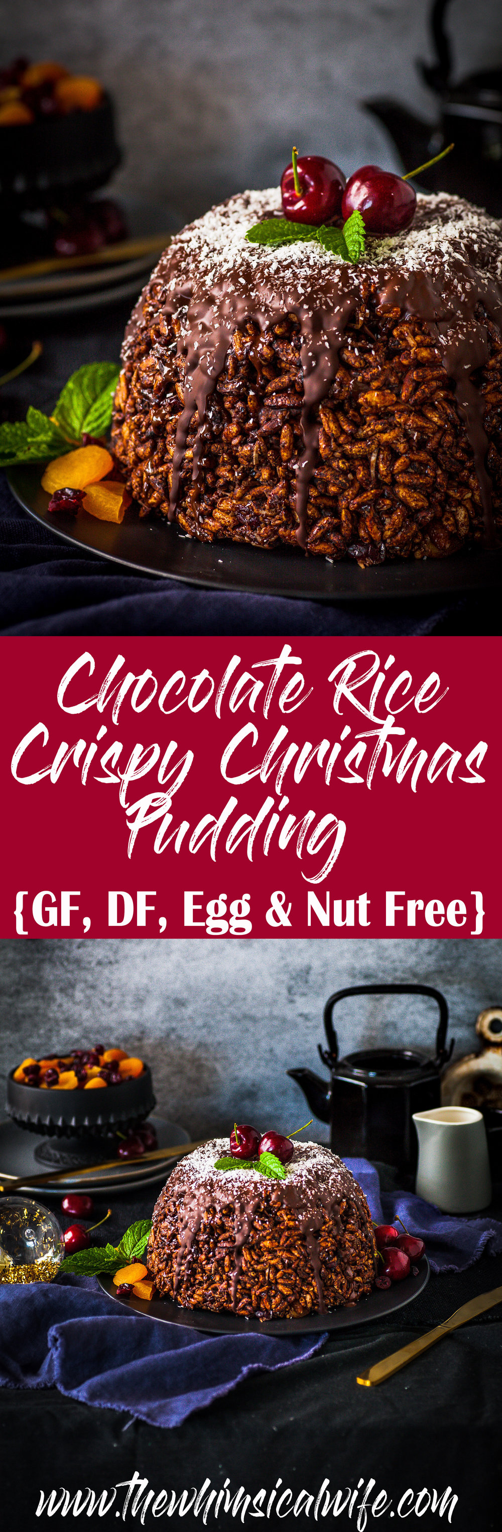 Chocolate Rice Crispy Christmas Pudding (GF, DF, Nut & Egg Free) - thewhimsicalwife.com