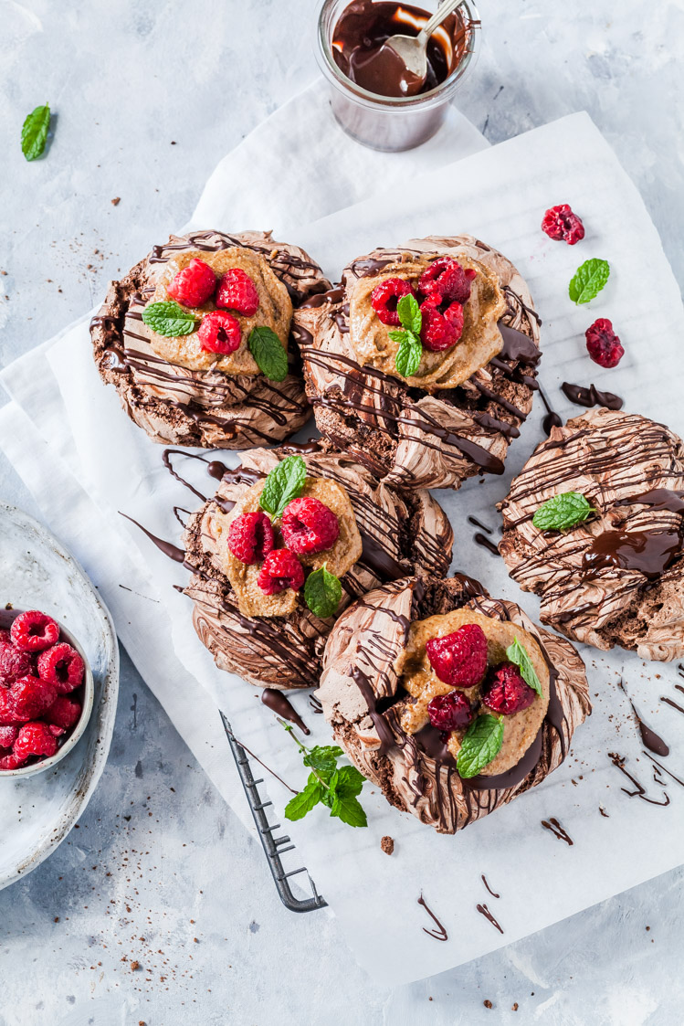 Double Chocolate Meringues With Almond Butter & Raspberries | The Whimsical Wife