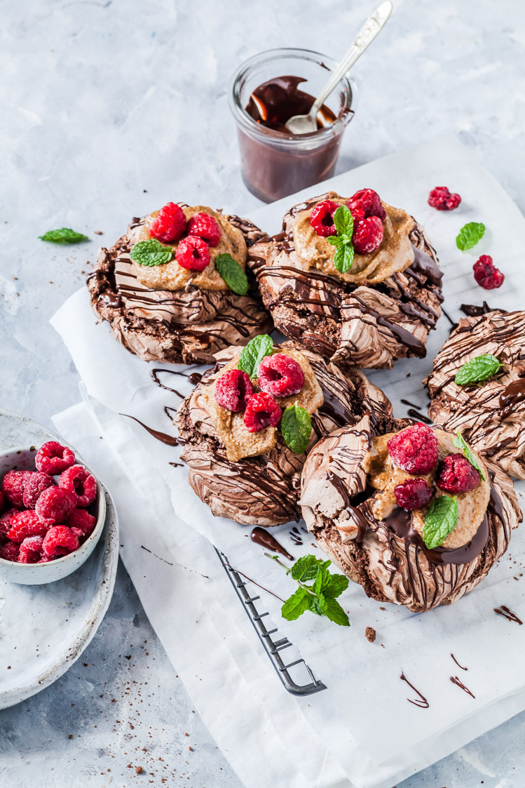 Double Chocolate Meringues With Almond Butter & Raspberries | The Whimsical Wife