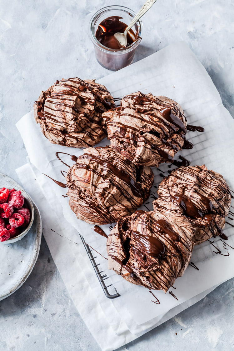 Double Chocolate Meringues With Almond Butter & Raspberries | The Whimsical Wife