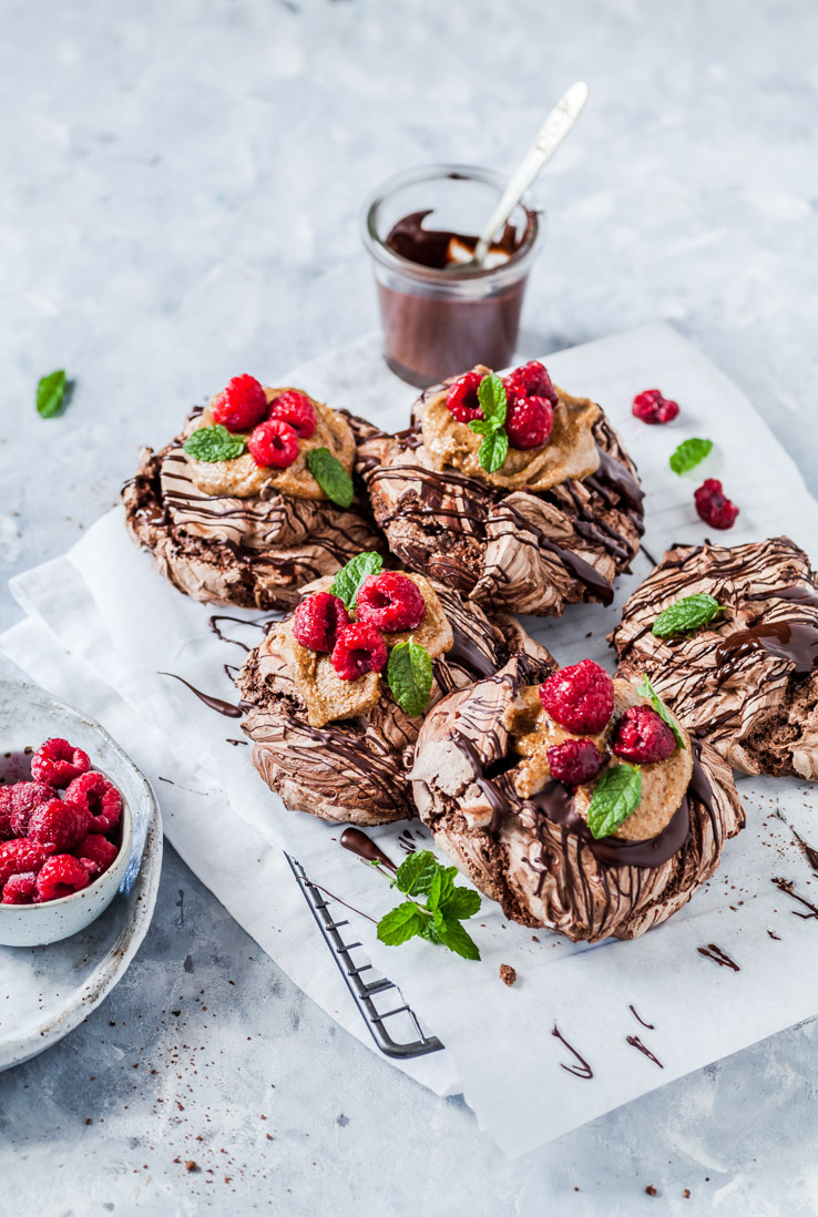 Double Chocolate Meringues With Almond Butter & Raspberries | The Whimsical Wife