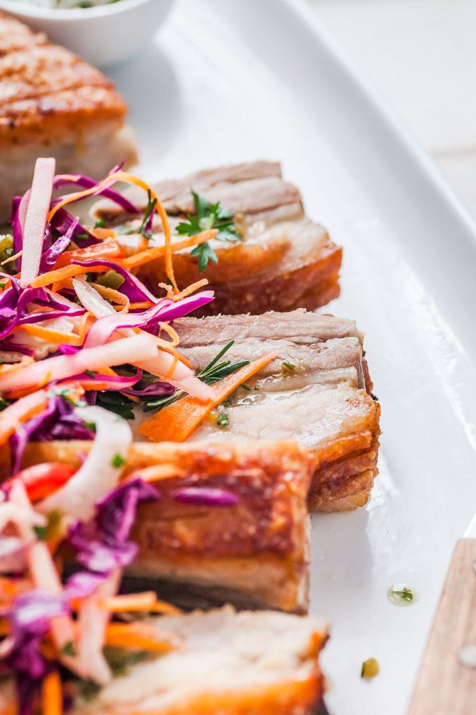 Herb, Honey Mustard Murray Valley Pork Belly With Jalapeno Fennel & Apple Slaw - The Whimsical Wife