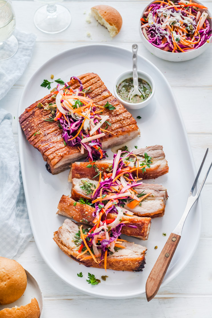 Herb, Honey Mustard Murray Valley Pork Belly With Jalapeno Fennel & Apple Slaw - The Whimsical Wife