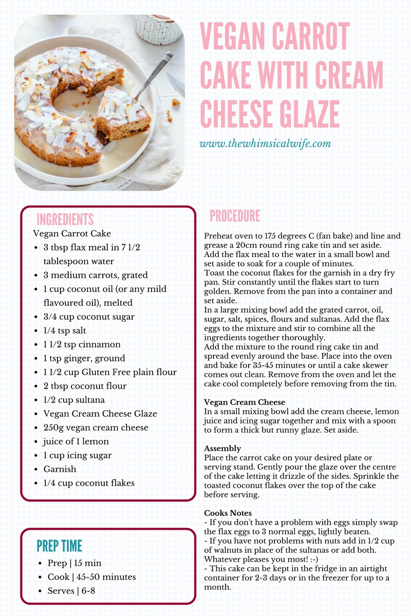 Recipe Card.jpg30 Cakes In 30 Days | 2. Vegan Carrot Cake With Vegan Cream Cheese Glaze {GF, DF, Vegan, Nut Free} | The Whimsical Wife