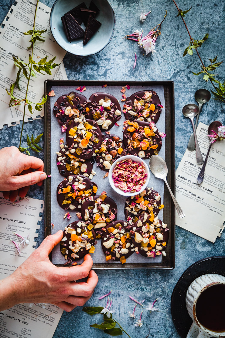 Spring Inspired Fruit & Nut Dark Chocolate Clusters | The Whimsical Wife