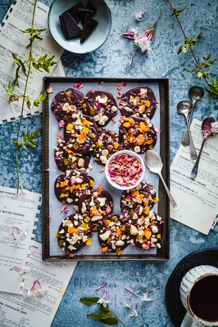 Spring Inspired Fruit & Nut Dark Chocolate Clusters | The Whimsical Wife