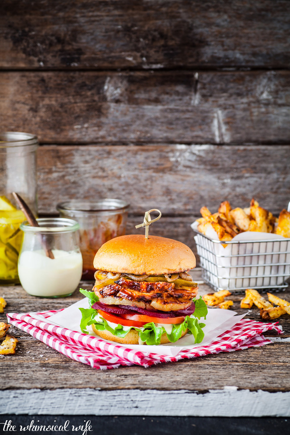 Sticky BBQ Chicken Burger With Steakhouse Fries