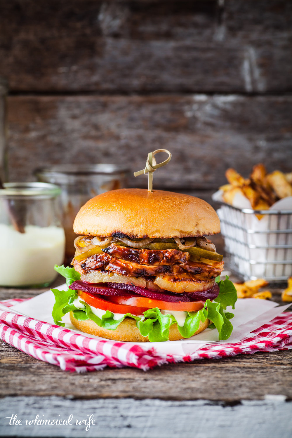 Sticky BBQ Chicken Burger With Steakhouse Fries