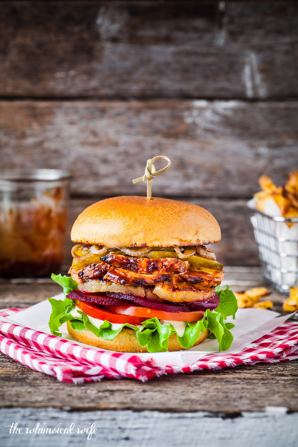 Sticky BBQ Chicken Burger With Steakhouse Fries
