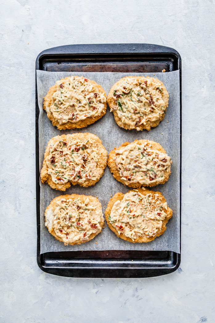 Cheesy Sun Dried Tomato & Basil Inglewood Organic Chicken Schnitzel With Crunchy Rainbow Slaw | The Whimsical Wife