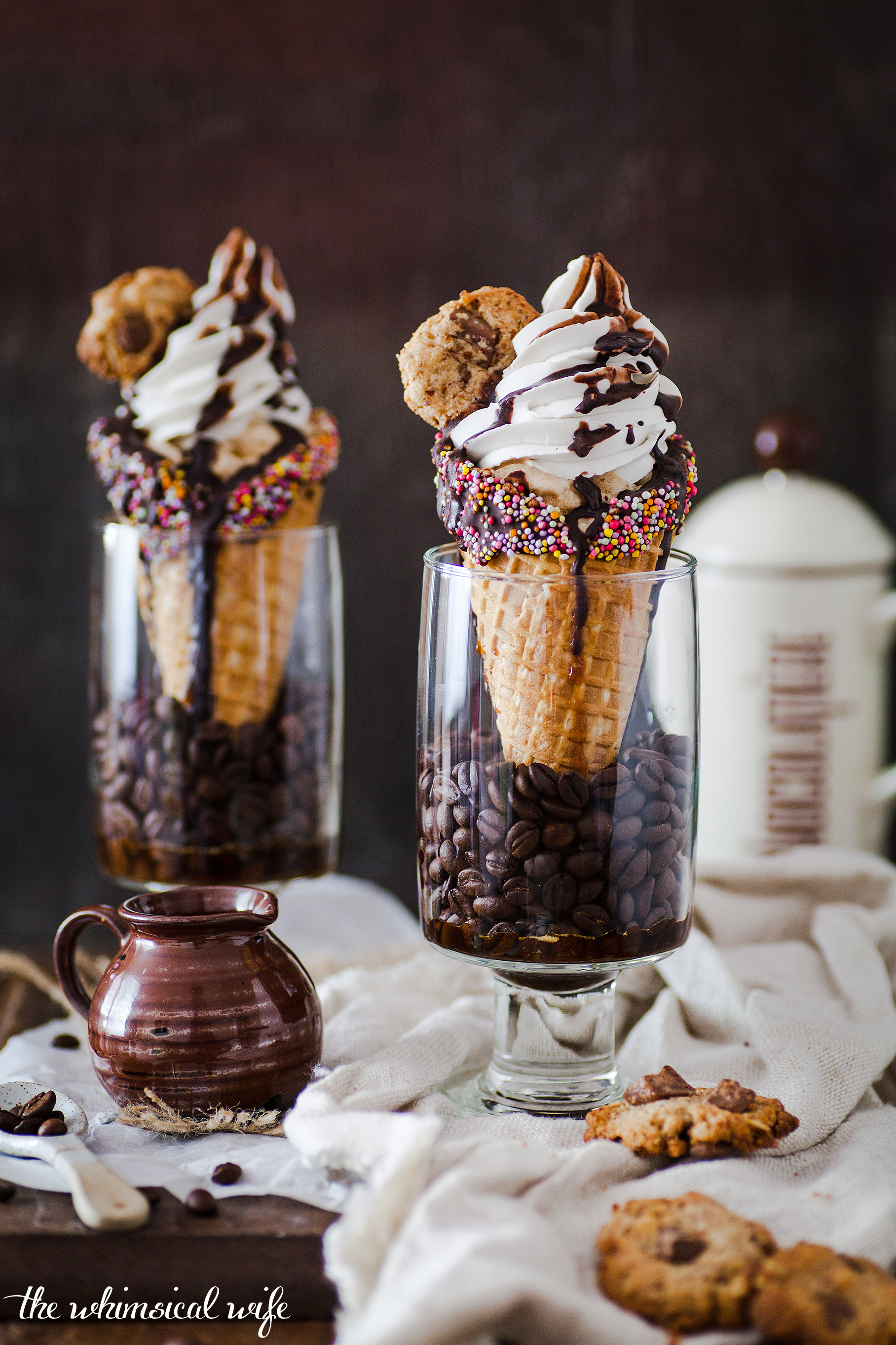 Iced Coffee Slushie Waffle Cone With Whipped Coconut Cream & Mini Choc Chunk Cookie