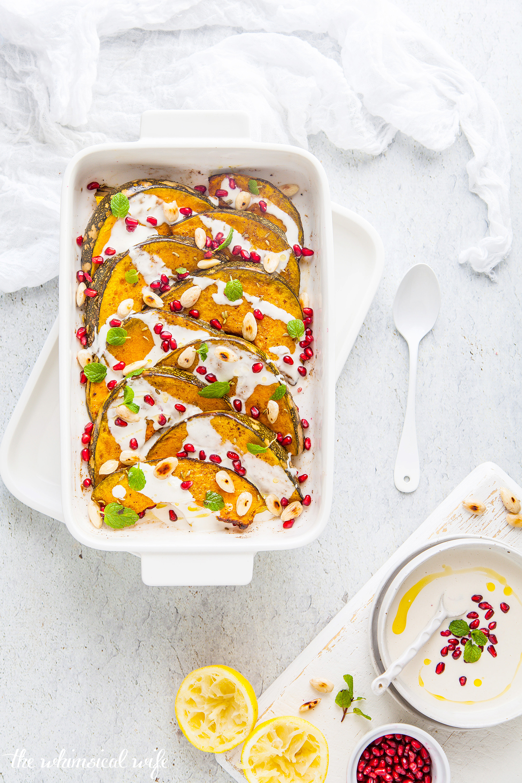 Middle Eastern Roast Pumpkin With Garlic & Yoghurt Tahini Dressing {GF, DF)
