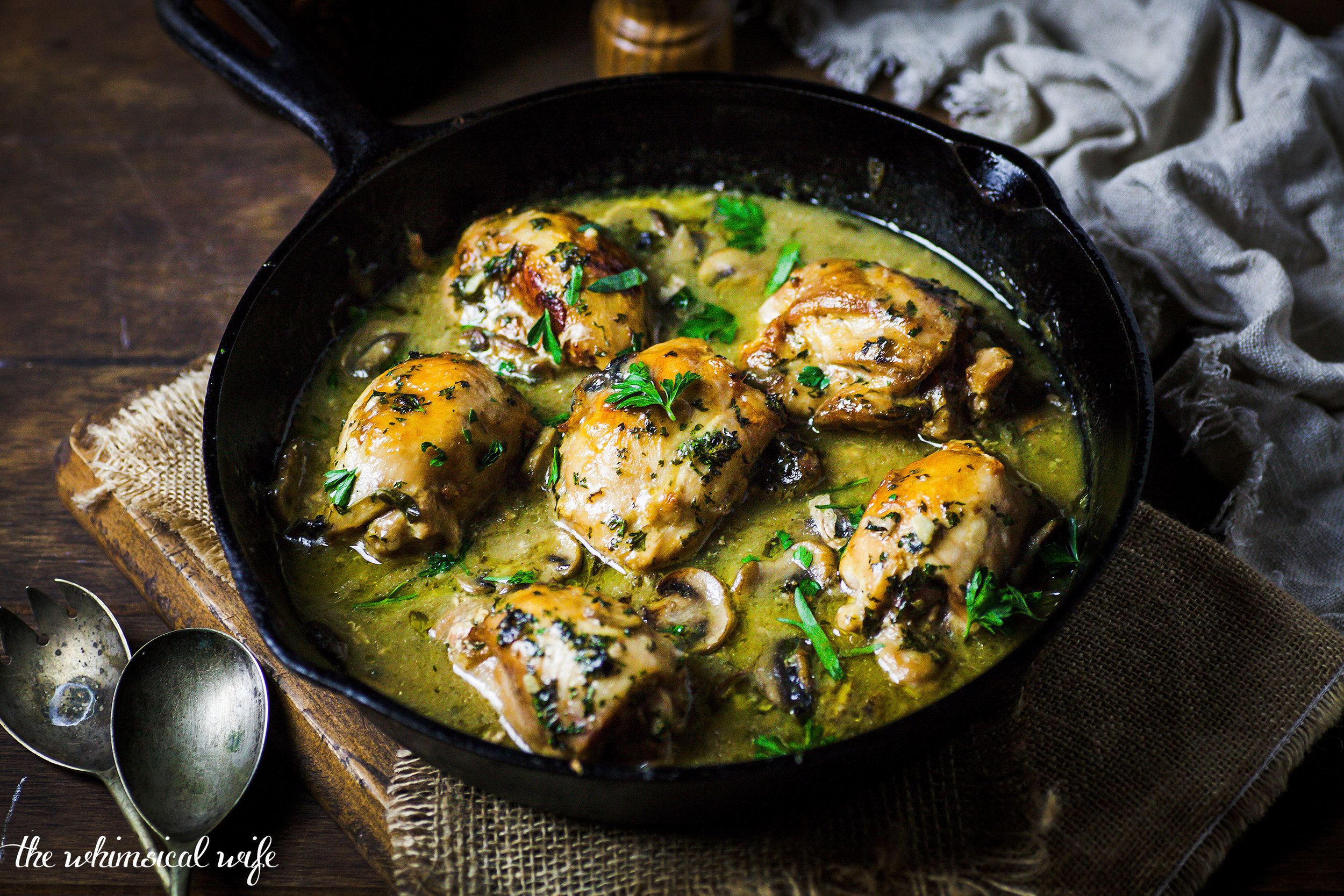 Creamy Chicken Thighs With Mushrooms & Herbs {DF, GF}