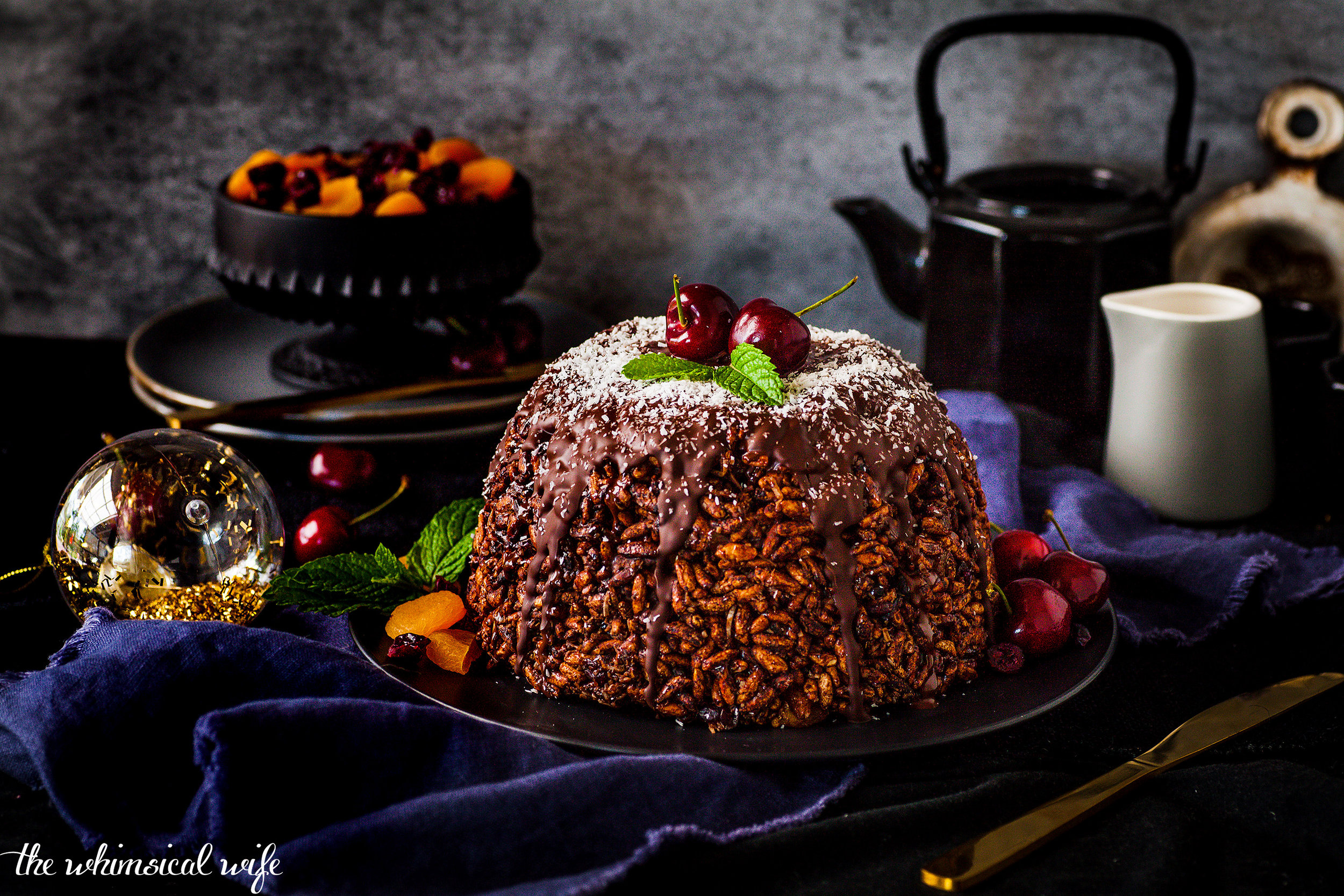 Chocolate Rice Crispy Christmas Pudding (GF, DF, Nut & Egg Free)