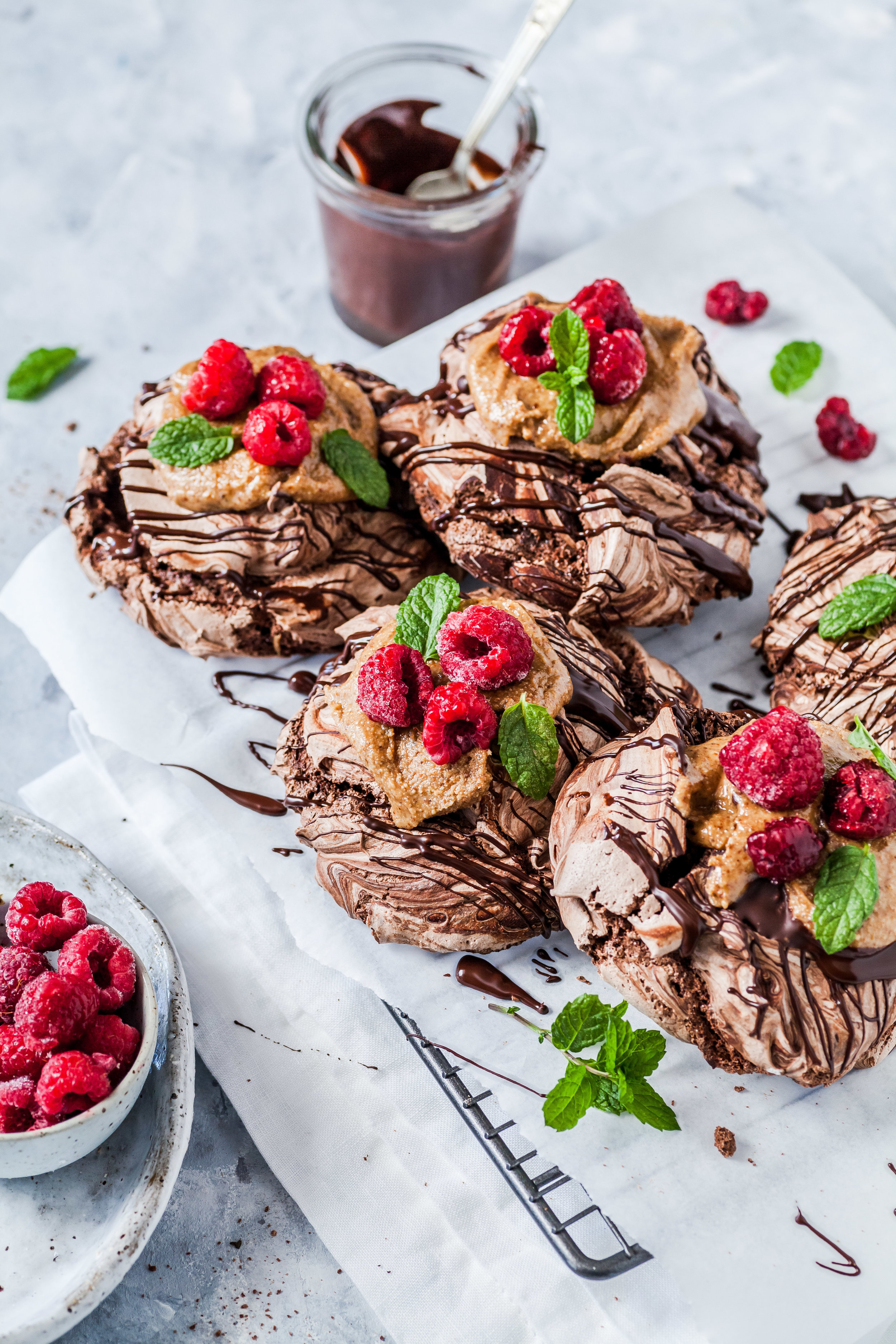 Double Chocolate Meringues With Almond Butter & Raspberries {GF & DF}